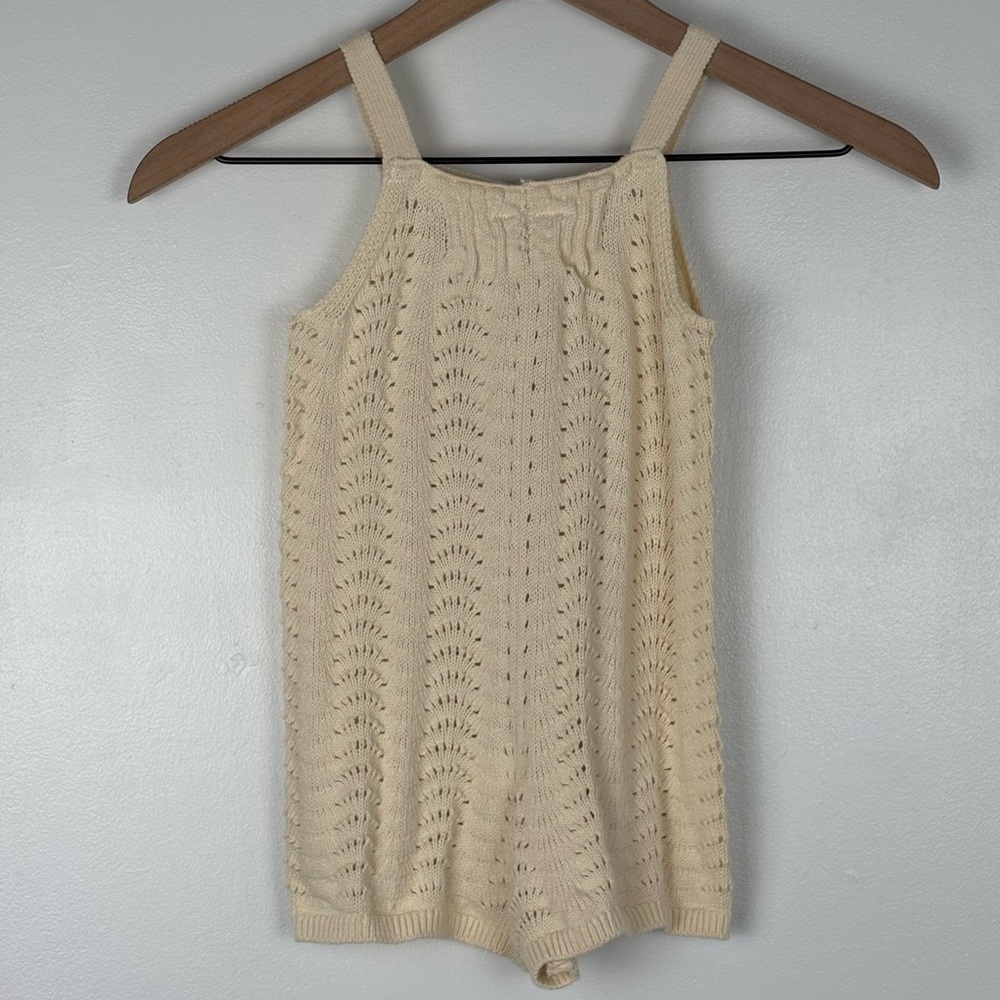 Baby GAP Crochet Sweater Knit Vanilla Cream Boho Indie Vintage-inspired Romper - Picture 13 of 13
